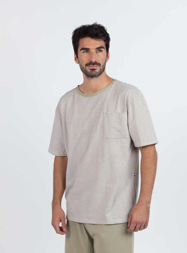 Maison Solfin - Pyjashort homme en coton rayé vert tilleul – 6
