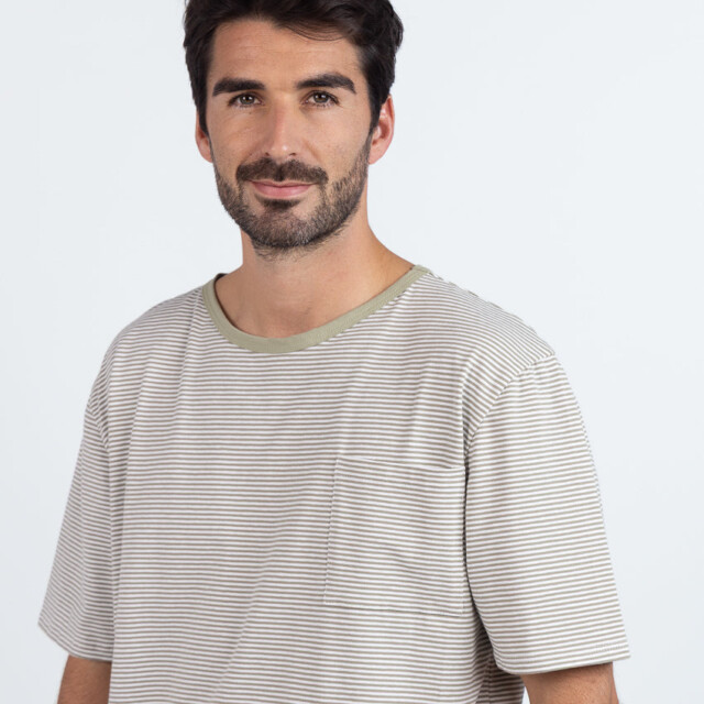 Maison Solfin - Pyjashort homme en coton rayé vert tilleul – 6