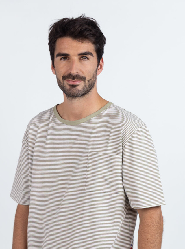 Maison Solfin - Pyjashort homme en coton rayé vert tilleul – 6