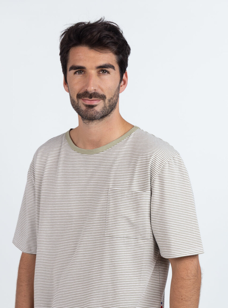 Maison Solfin - Pyjashort homme en coton rayé vert tilleul – 6