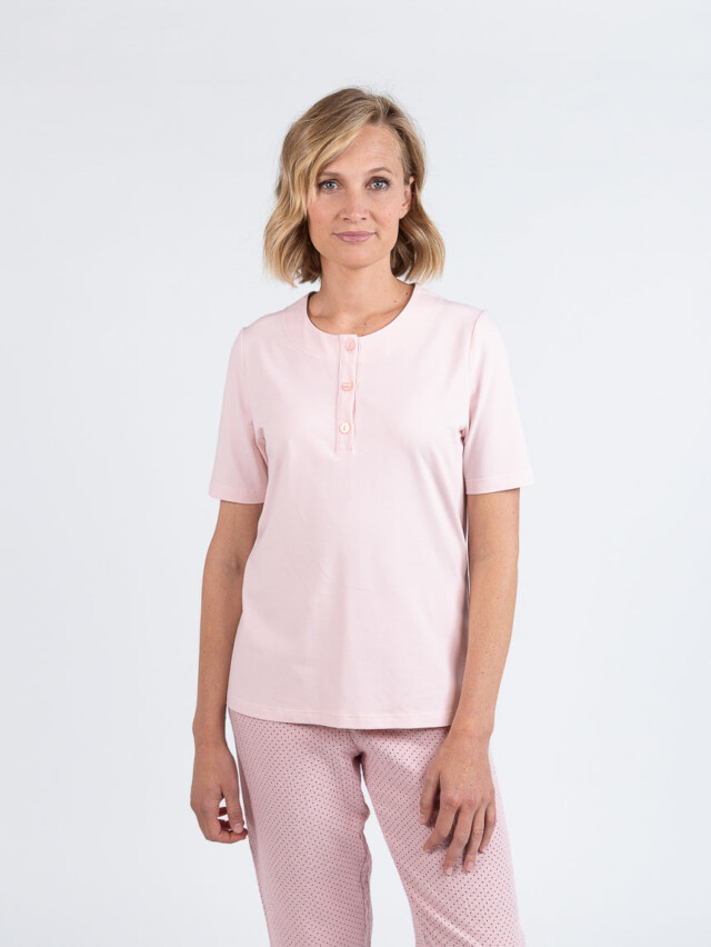 Maison Solfin - Pyjama femme col rond en coton rose – 5