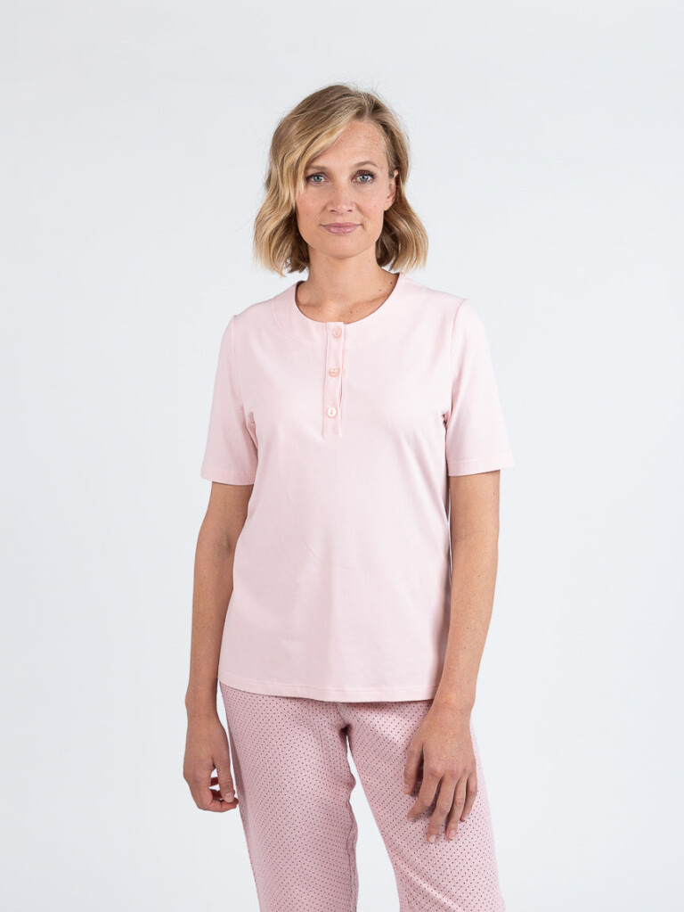 Maison Solfin - Pyjama femme col rond en coton rose – 5