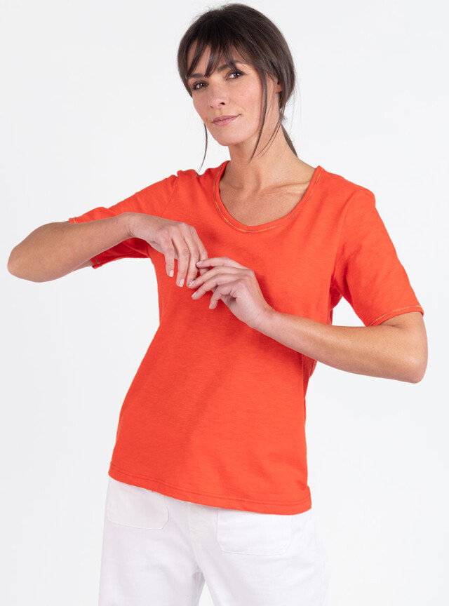 Tee-shirt femme en coton orange agrume par la marque MAISON SOLFIN MAISON SOLFIN - Tee-shirt femme en coton orange agrume