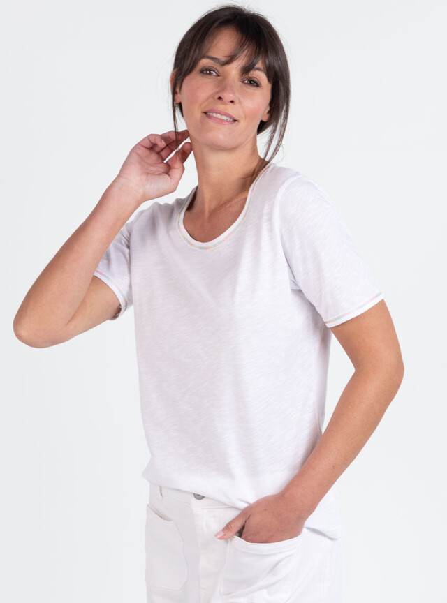 Tee-shirt femme en coton blanc multicolore par la marque MAISON SOLFIN MAISON SOLFIN - Tee-shirt femme en coton blanc multicolore
