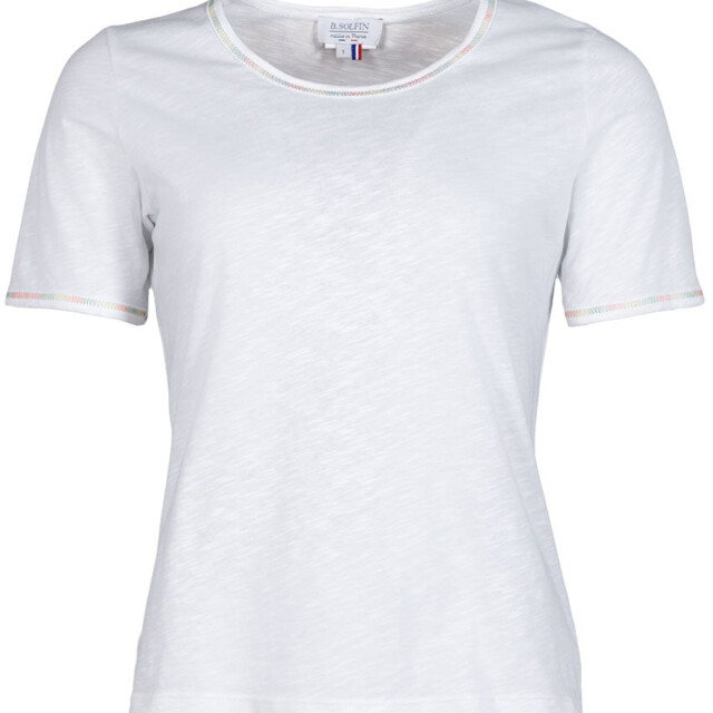 Maison Solfin - Tee-shirt femme en coton blanc multicolore – 5