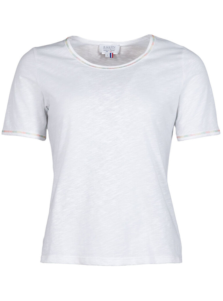 Maison Solfin - Tee-shirt femme en coton blanc multicolore – 5
