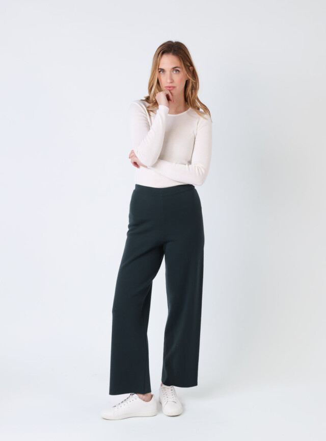 Pantalon femme en laine mérinos vert par la marque MAISON SOLFIN MAISON SOLFIN - Pantalon femme en laine mérinos vert