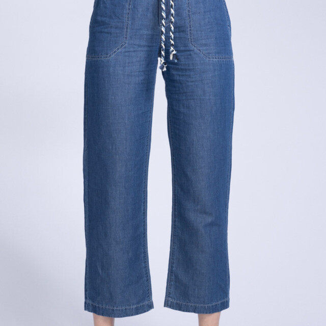 Maison-solfin - Pantalon 7/8 femme en coton et lin bleu indigo – 36