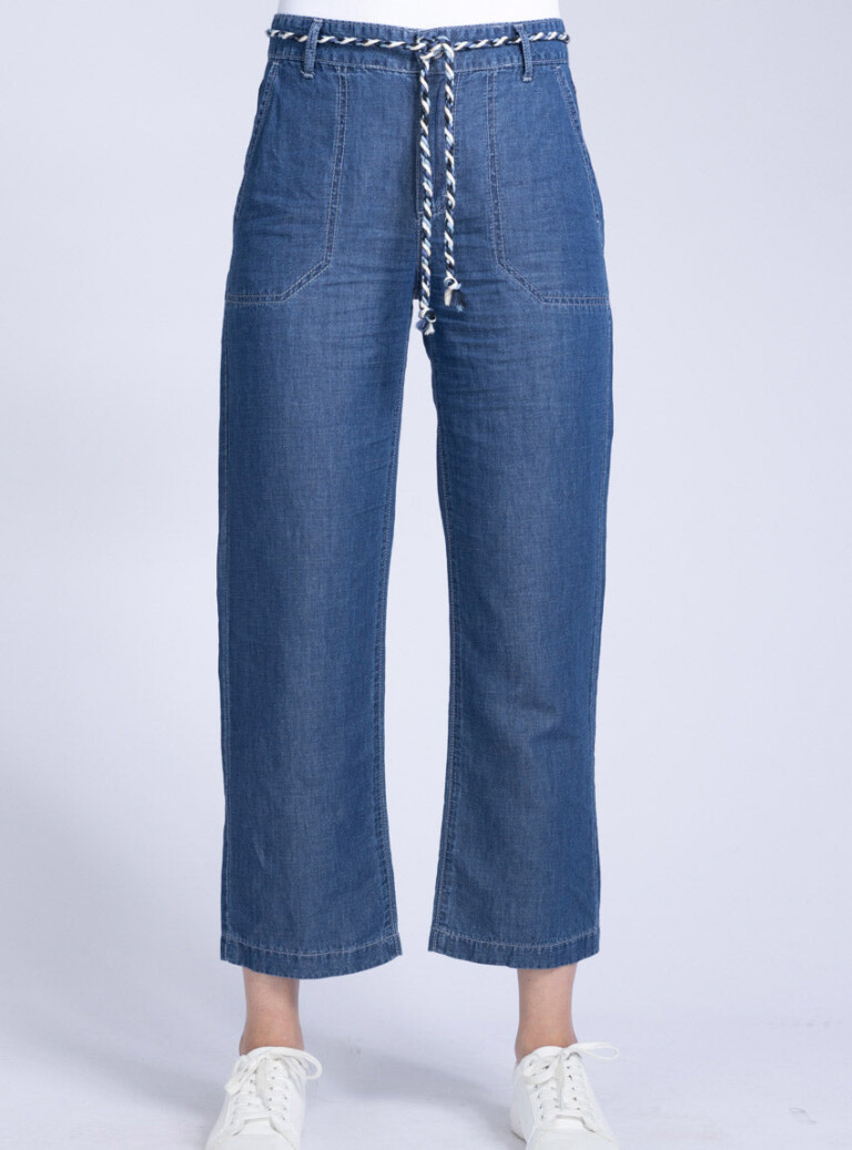 Maison-solfin - Pantalon 7/8 femme en coton et lin bleu indigo – 36