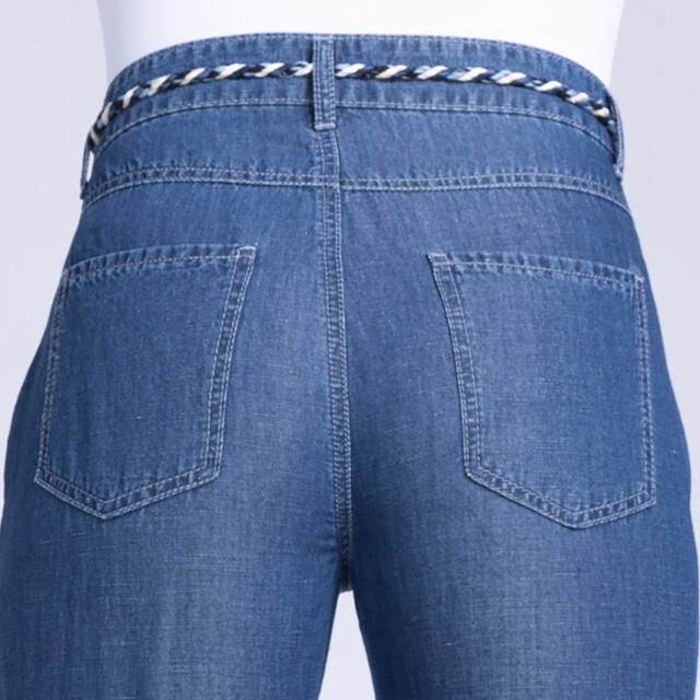 Maison-solfin - Pantalon 7/8 femme en coton et lin bleu indigo – 36
