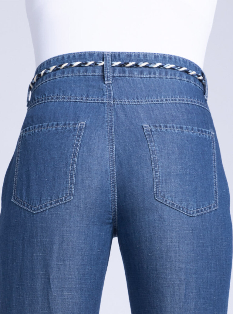 Maison-solfin - Pantalon 7/8 femme en coton et lin bleu indigo – 36