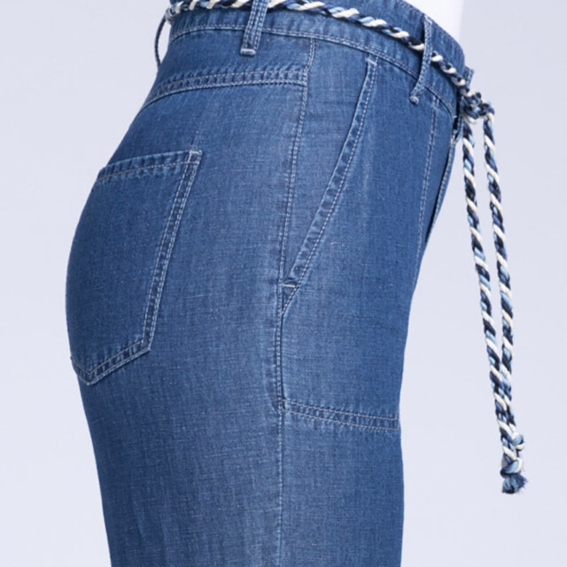 Maison-solfin - Pantalon 7/8 femme en coton et lin bleu indigo – 36