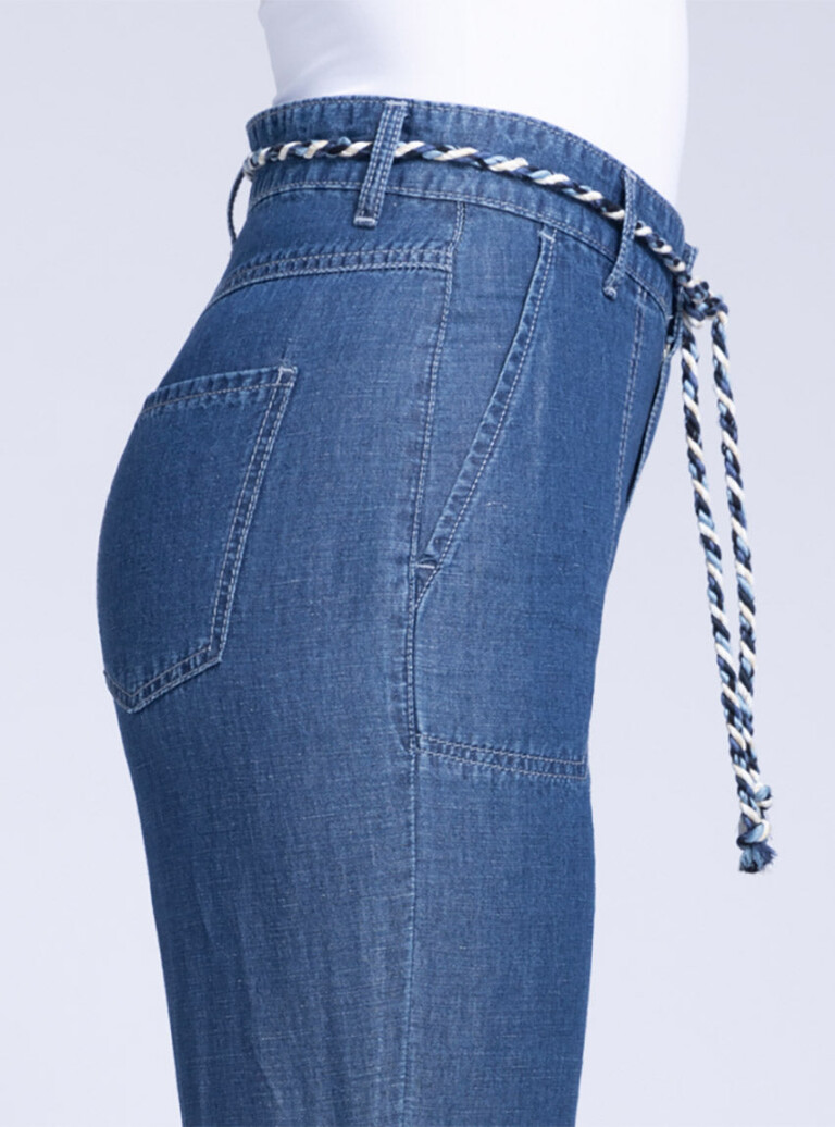 Maison-solfin - Pantalon 7/8 femme en coton et lin bleu indigo – 36