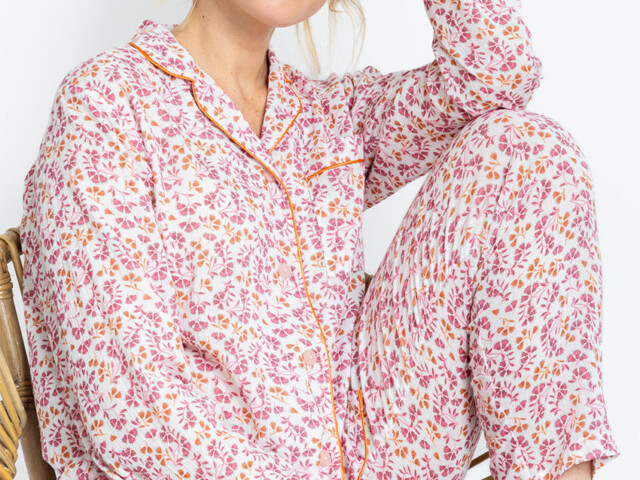 Maison Solfin - Pyjama femme en coton floral rose – 5