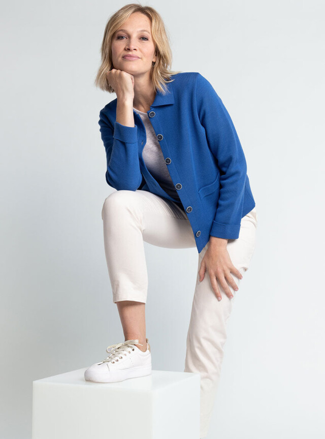 Maison Solfin - Veste femme en laine bleu océan – 4