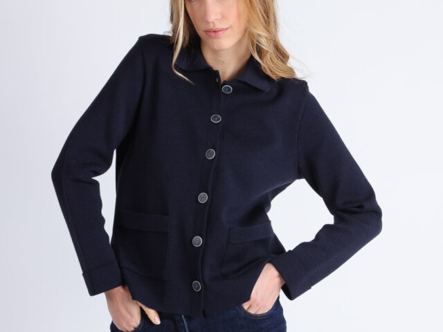 7595 bleu marine veste 1 Maison Solfin - Veste femme en laine mérinos bleu marine – 4