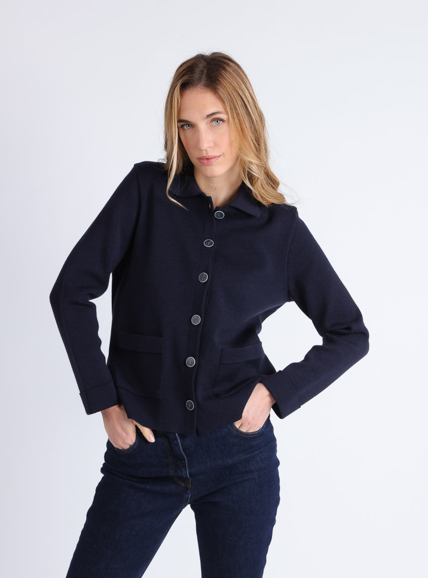 7595 bleu marine veste 1 Maison Solfin - Veste femme en laine mérinos bleu marine – 4
