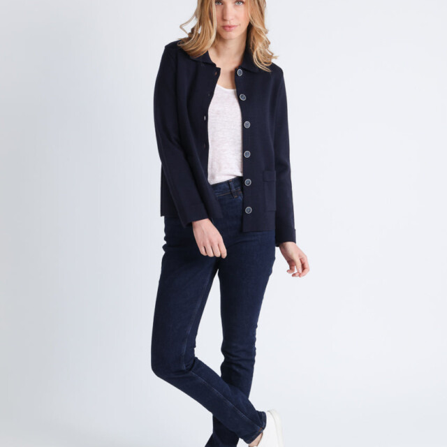 Maison Solfin - Veste femme en laine mérinos bleu marine – 4