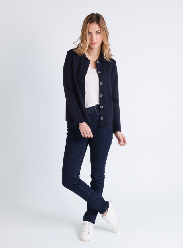 Maison Solfin - Veste femme en laine mérinos bleu marine – 4