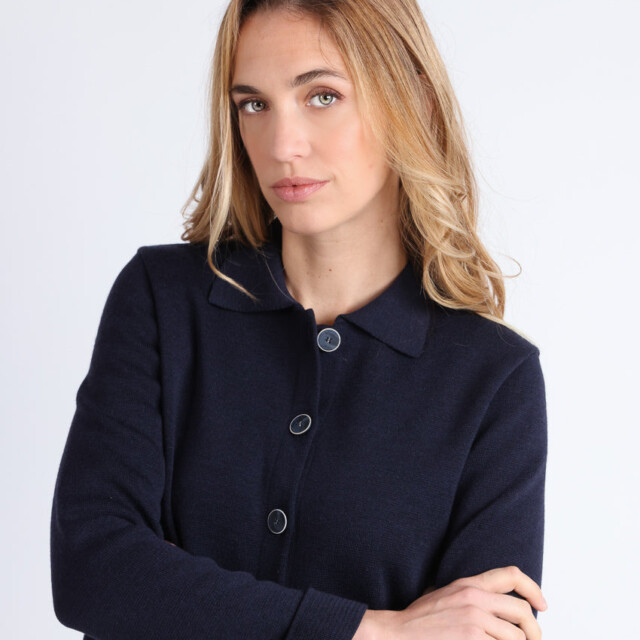 Maison Solfin - Veste femme en laine mérinos bleu marine – 4
