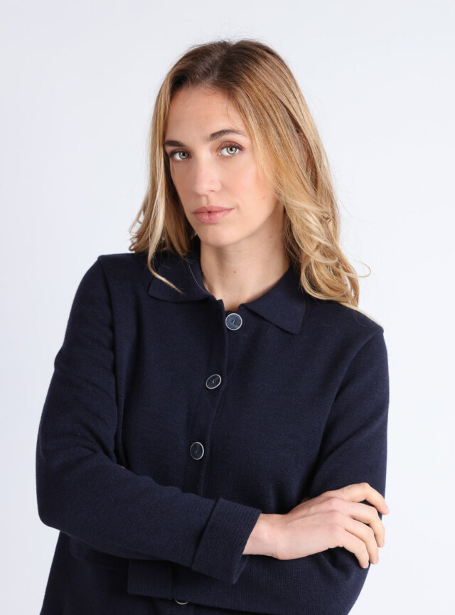 Maison Solfin - Veste femme en laine mérinos bleu marine – 4