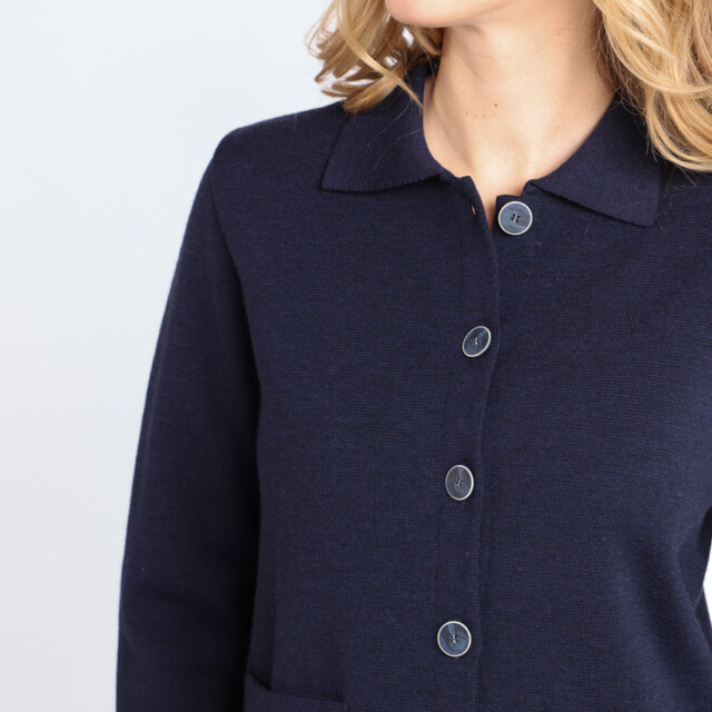 Maison Solfin - Veste femme en laine mérinos bleu marine – 4