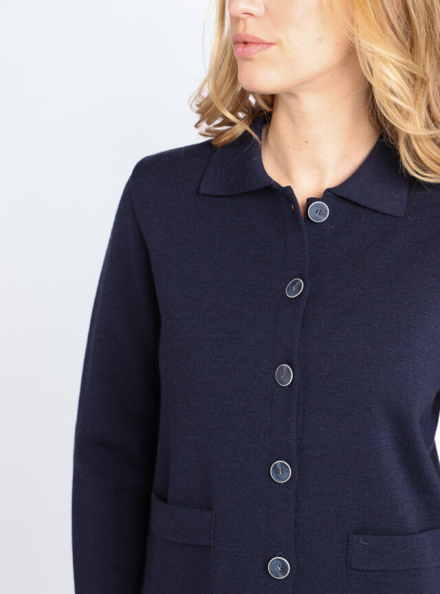 Maison Solfin - Veste femme en laine mérinos bleu marine – 4