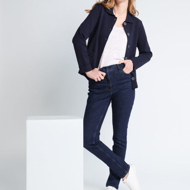 Maison Solfin - Veste femme en laine mérinos bleu marine – 4