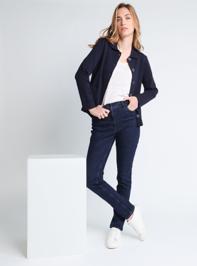 Maison Solfin - Veste femme en laine mérinos bleu marine – 4