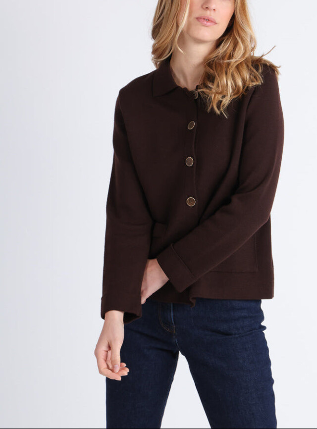 Veste femme en laine merinos marron par la marque MAISON SOLFIN MAISON SOLFIN - Veste femme en laine merinos marron