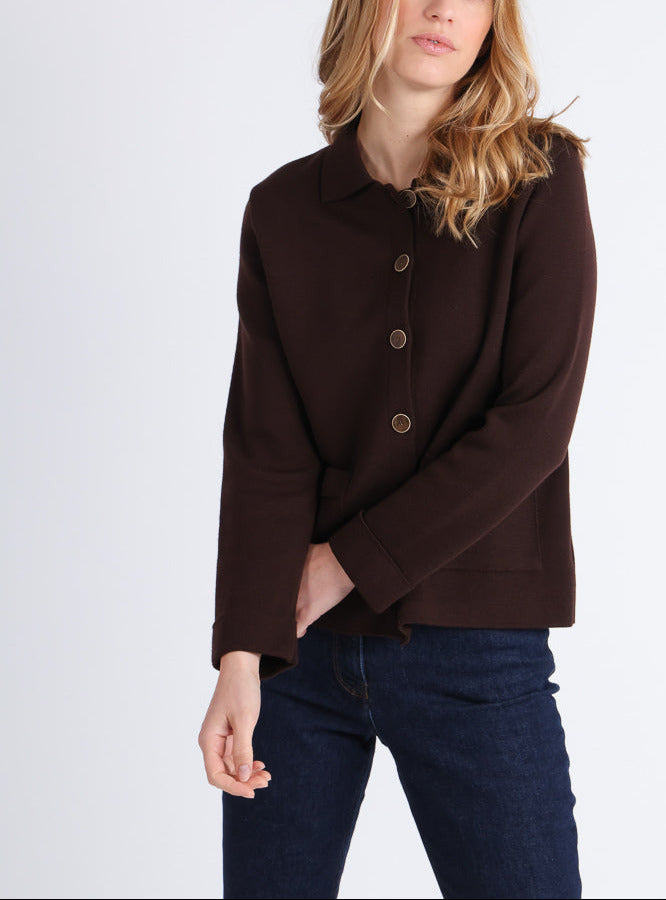 7595 marron chocolat veste 1 Maison Solfin - Veste femme en laine merinos marron – 3
