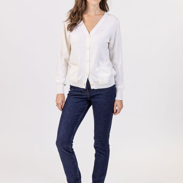 Maison Solfin - Gilet femme col V en laine mérinos blanc – 50