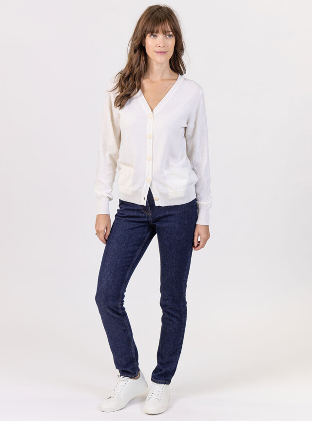 Maison Solfin - Gilet femme col V en laine mérinos blanc – 50