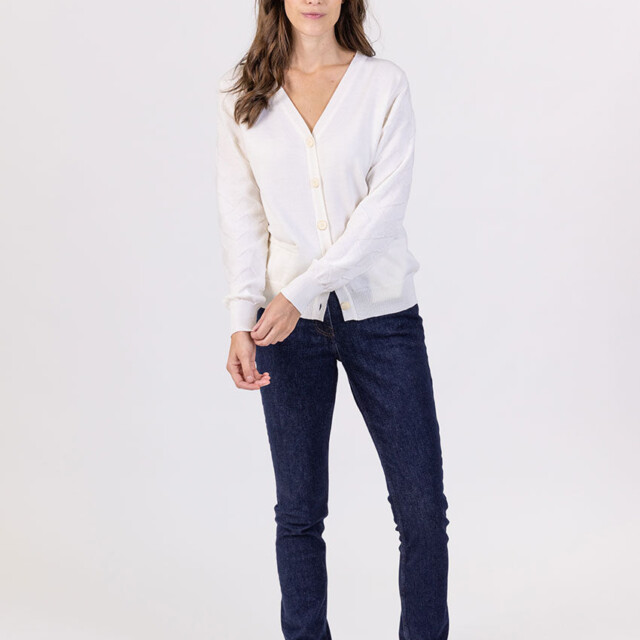 Maison Solfin - Gilet femme col V en laine mérinos blanc – 50