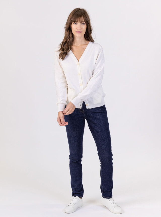 Maison Solfin - Gilet femme col V en laine mérinos blanc – 50