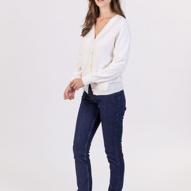 Maison Solfin - Gilet femme col V en laine mérinos blanc – 50