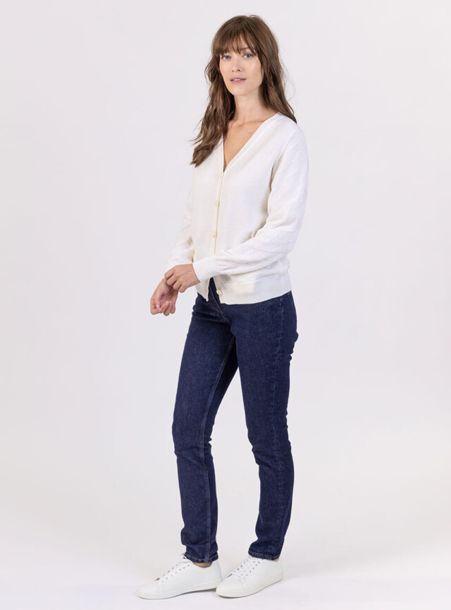 Maison Solfin - Gilet femme col V en laine mérinos blanc – 50