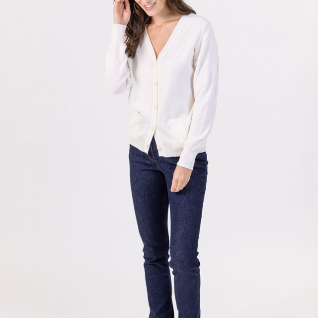 Maison Solfin - Gilet femme col V en laine mérinos blanc – 50