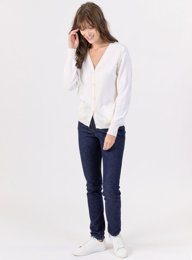 Maison Solfin - Gilet femme col V en laine mérinos blanc – 50