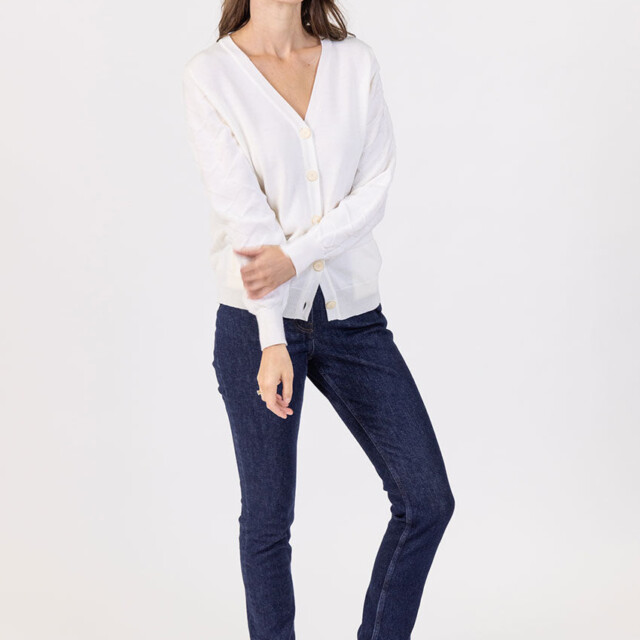 Maison Solfin - Gilet femme col V en laine mérinos blanc – 50