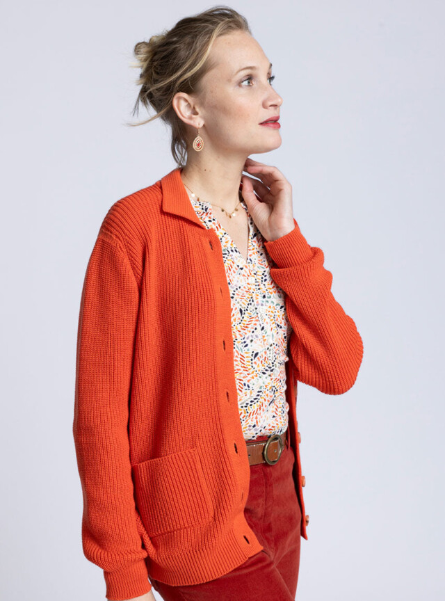 Maison Solfin - Gilet femme en laine mérinos orange – 50