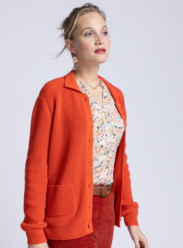 Maison Solfin - Gilet femme en laine mérinos orange – 50