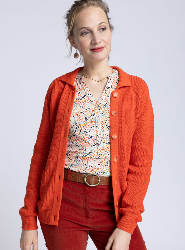Maison Solfin - Gilet femme en laine mérinos orange – 50