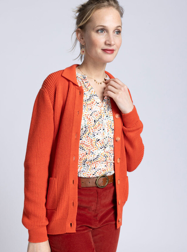 Maison Solfin - Gilet femme en laine mérinos orange – 50