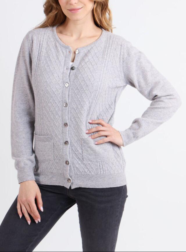 Cardigan femme en cachemire et laine gris par la marque MAISON SOLFIN MAISON SOLFIN - Cardigan femme en cachemire et laine gris