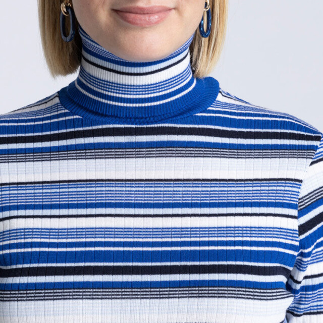 Maison Solfin - Pull chaussette femme en laine mérinos rayé bleu – 3