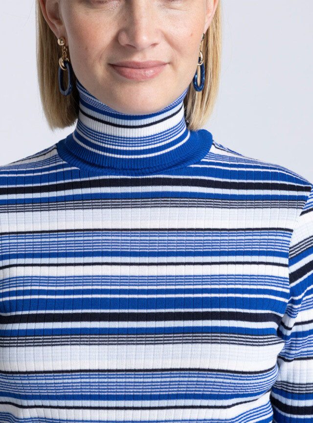 Maison Solfin - Pull chaussette femme en laine mérinos rayé bleu – 3
