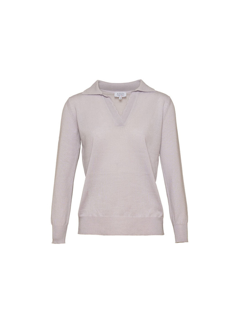 Maison Solfin - Pull col polo femme en laine mérinos gris – 42