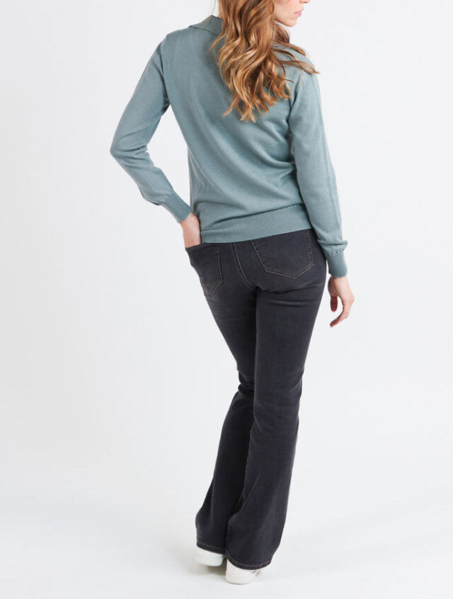 Maison Solfin - Pull col polo femme en laine mérinos vert – 50