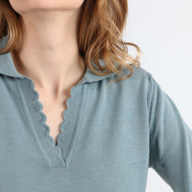 Maison Solfin - Pull col polo femme en laine mérinos vert – 50